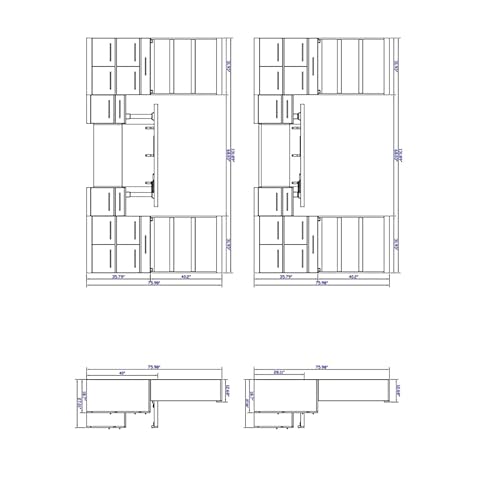 RoomAndLoft Adjustable Height Sit-Stand Desk with Drawers and File Drawer Bookcases