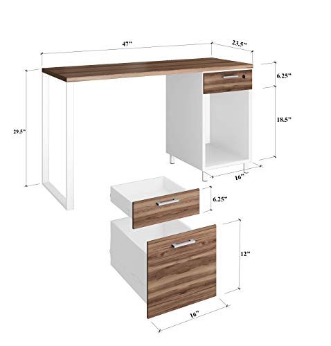 Milano Home & Office Computer Desk with 3 Detachable Locked Drawers (Cass Walnut/White)