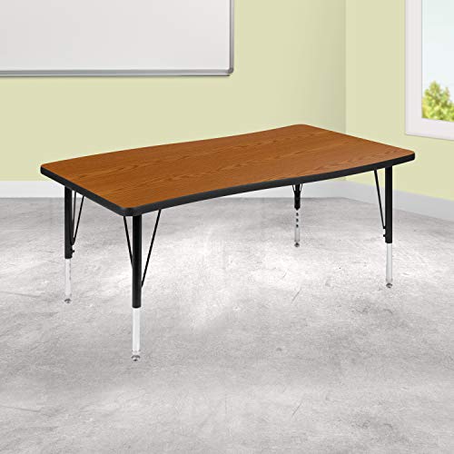 Flash Furniture 28"W x 47.5"L Rectangular Wave Collaborative Oak Thermal Laminate Activity Table - Height Adjustable Short Legs