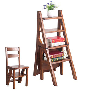 LUCEAE 4-Step Solid Wooden Folding Ladder Stool, Indoor/Outdoor Heavy Duty Plant Stand, 120Kg Capacity