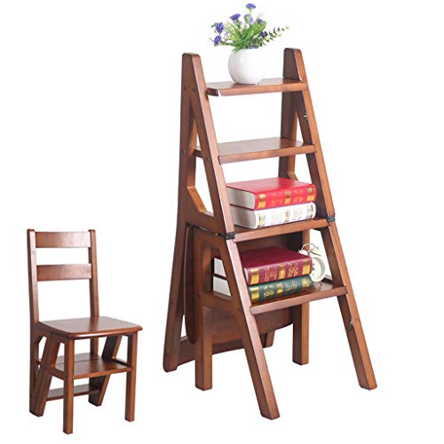 LUCEAE 4 Steps Folding Wooden Step Stool with Shoe Closet, Eco-Friendly Water Paint, Tongue and Groove Structure
