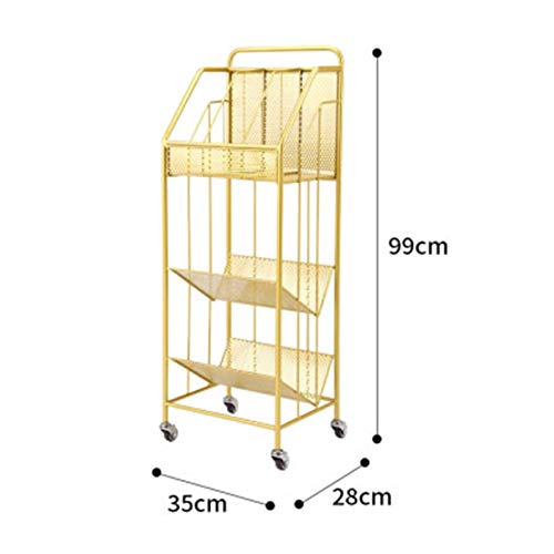 Rotating Bookshelf Display Stand File Rack Magazine Rack Iron Bookshelf (Gold2, 35x28x99cm)