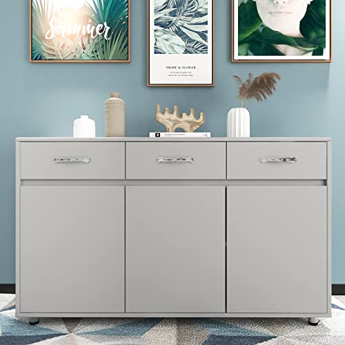 GLCHQ Storage Drawer File Cabinet Side Cabinet Entryway Console Side Tables (Three Drawers, Three Doors, Grey)