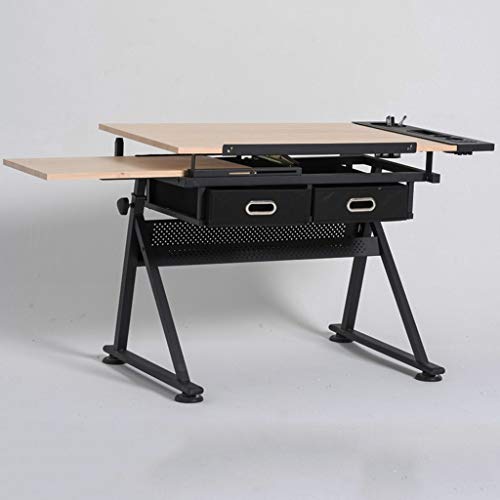 Lgan Drafting Table with Storage, Height Adjustable Tiltable Art Desk, Maple Panel Drawing Desk, for Work Study Painting Craft Table