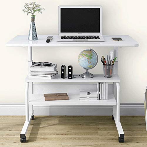 Tpouo Height Adjustable Computer Desk,Sit Stand Up Desk Workstation with Crank Handle for Office Home Living Room Bedroom,Tray Bed Side Computer Table,White(60 cm×40 cm