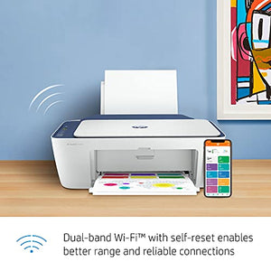 HP DeskJet 2742 Series All-in-One Color Inkjet Printer I Print Copy Scan I Wireless USB Connectivity I Mobile Printing I Up to 4800 x 1200 DPI Up to 7 ISO PPM I Blue Steel + Printer Cable