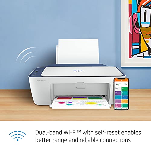 HP DeskJet 2742 Series All-in-One Color Inkjet Printer I Print Copy Scan I Wireless USB Connectivity I Mobile Printing I Up to 4800 x 1200 DPI Up to 7 ISO PPM I Blue Steel + Printer Cable