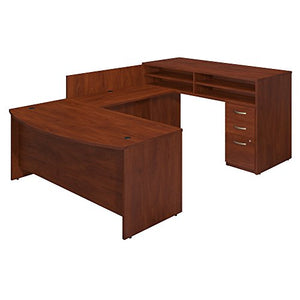 Series C Elite 72W x 36D Bow Front U Station with Standing Height Desk and Storage in Hansen Cherry
