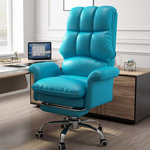 HQBL 360° Swivel Home Office Chair|Reclining and Adjustable Height PU Leather Executive Sofa Seat|with Retractable Footrest and Double Padding|for Study/Desk/Leisure