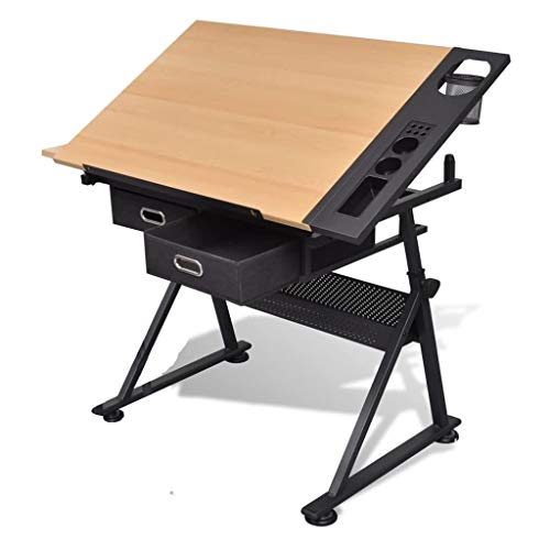 Lgan Drafting Table with Storage, Height Adjustable Tiltable Art Desk, Maple Panel Drawing Desk, for Work Study Painting Craft Table