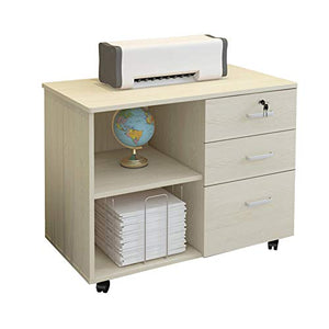 Office Supplies Mobile Wooden Filing Cabinet - Lockable Drawer Portable Storage Cabinet