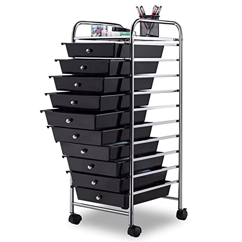 Moving Cart Drawer Rolling Storage Cart Scrapbook Paper Office School Organizer (Black)
