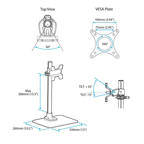 StarTech.com Single Monitor Stand - Adjustable - Supports Monitors 12'' to 34'' - Premium - Single Screen VESA Monitor Mount Stand - Silver (ARMPIVSTND)