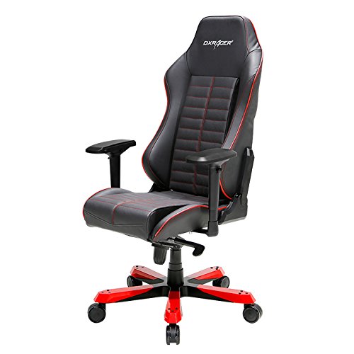 DXRacer Iron Series DOH/IS188/NR Full Grain Leather Racing Bucket Seat Office Chair Gaming Chair Ergonomic Computer Chair eSports Desk Chair Executive Chair with Free Cushions (Black/Red)
