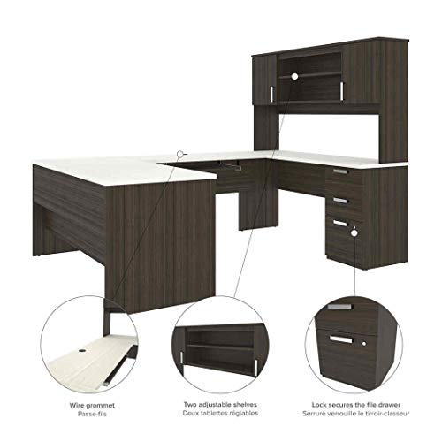 Bestar, Universel Collection, Executive Computer Desk with Pedestal and Hutch