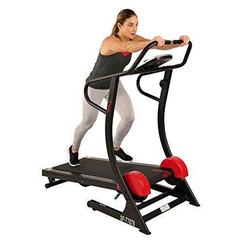 Sunny Health & Fitnesss Manual Treadmill with Adjustable Incline, Magnetic Resistance, 300 LB Max Weight, LCD and Pulse Monitor, Tablet Holder- SF-T7878,Black