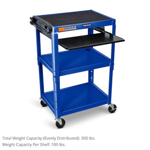 Luxor Adjustable-Height Steel Utility Cart with Pullout Keyboard Tray - Royal Blue