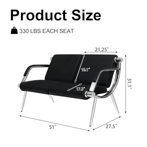 Kinbor Black PU Leather 6-Seat Waiting Room Bench - Office Guest Lobby Chair