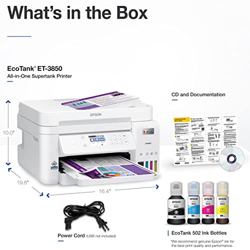 Epson EcoTank ET-3850 Supertank All-in-One Wireless Color Inkjet Printer
