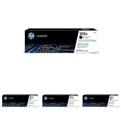 HP 202X Black, Cyan, Magenta, Yellow High Yield Toner Cartridges (CF500X, CF501X, CF502X, CF503X) for HP LaserJet Pro M254 M281cdw M281dw, 4 Cartridge Bundle