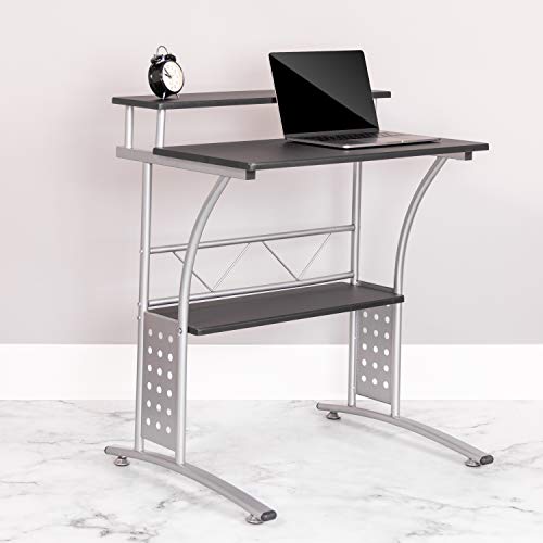 Flash Furniture Clifton Computer Desk - Black Home Office Desk - Raised Monitor Shelf - Perforated Side Paneling