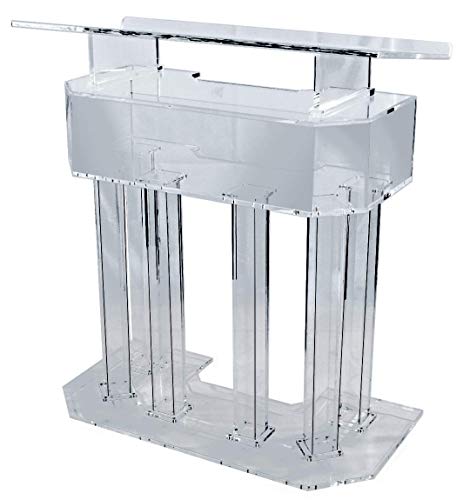 Kingdom, Inc. Clear Acrylic 3 Tier Lectern by AVTronics - 6 Column Base, Wide Middle Shelf
