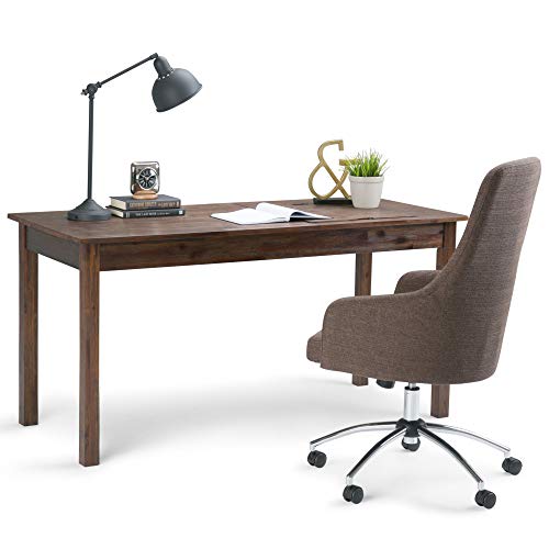 SIMPLIHOME Monroe SOLID WOOD Rustic Modern 60 inch Home Office Desk, Writing Table, Workstation, Study Table Furniture in Distressed Charcoal Brown
