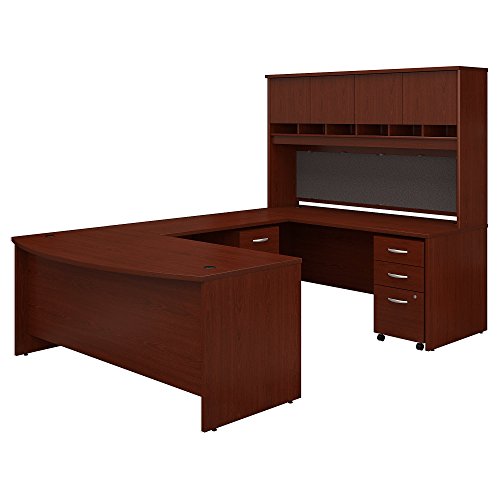 Bush Business Furniture 72W Bow Front U Shaped Desk with Hutch and Storage in Mahogany