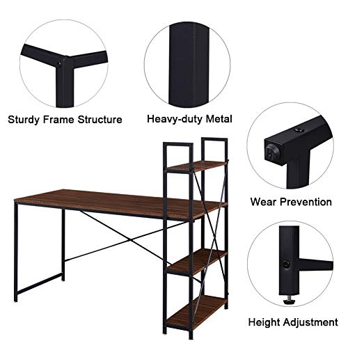 Superjare 55 Inches Computer Desk, Sturdy Home Office Desk for Laptop, Desk with Sided Storage Shelves, Modern Simple Style, Multipurpose Workstation - Brown