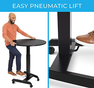 Stand Steady Height Adjustable Round Table & Multifunctional Mobile Workstation | Portable Standing Desk with Pneumatic Air Lift | Collaborative Workspace for School & Office | Easy Assembly (Black)