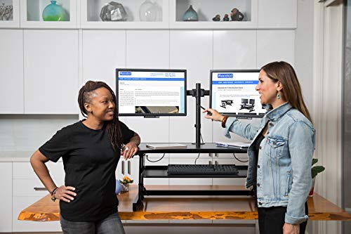 Rocelco 40" Large Height Adjustable Standing Desk Converter with Dual Monitor Mount Bundle - Quick Sit Stand Up Computer Workstation Riser - Retractable Keyboard Tray - Black (R DADRB-40-DM2)