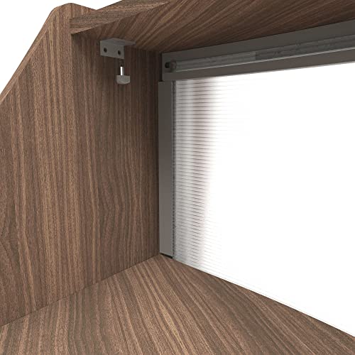 Linea Italia Curved Office Clear Panel Reception Desk Counter | 72" x 32" Walnut
