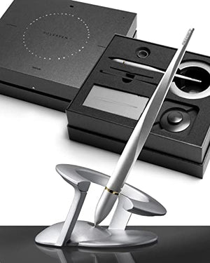 Novium Hoverpen 2.0 - Futuristic Luxury Pen, Professional Pen, Unique Aesthetic, Stunning Executive Pen Freely Suspended to Spin, Cool Gadgets, Modern Decor (Starlight Silver, Meteorite Embedded)