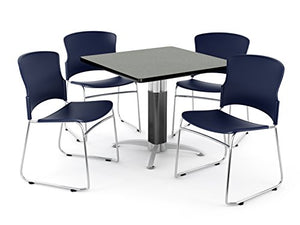 OFM Core Collection Breakroom Set, 36" Square Metal Mesh Base Multi-Purpose Table in Gray Nebula, 4 Multi-use Plastic Stack Chairs in Navy (PKG-BRK-028-0008)