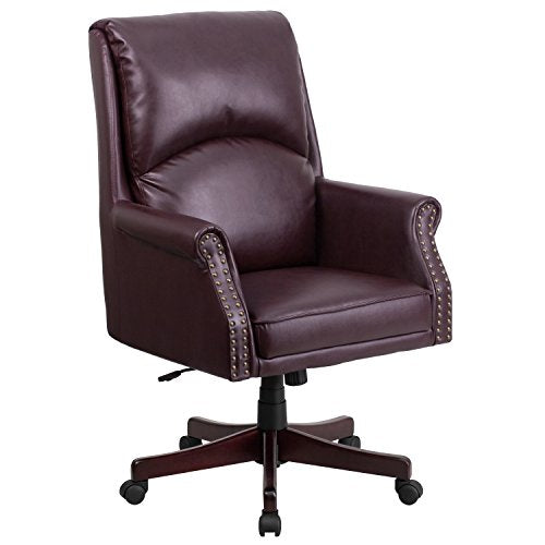 Flash Furniture High Back Pillow Back Burgundy Leather Executive Swivel Chair with Arms