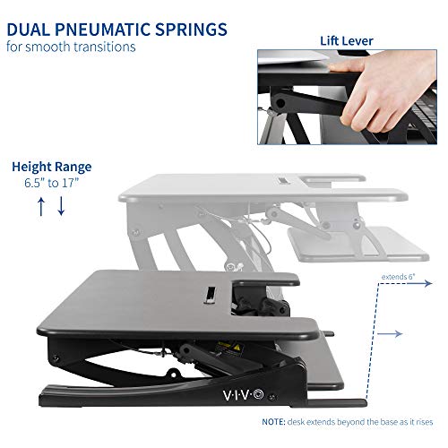 VIVO Black Height Adjustable 36 inch Stand up Desk Converter Quick Sit to Stand Tabletop Dual Monitor Riser, DESK-V000V