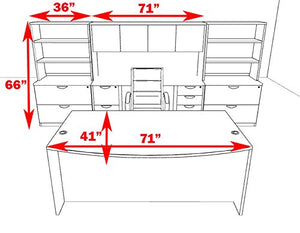 UTM Furniture Modern Executive Office Desk Set, 10pc Fan Front, OT-SUL-D12