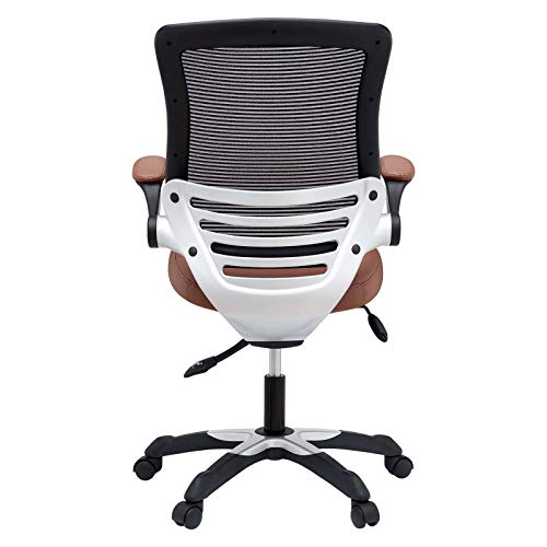 Modway Edge Mesh Back and White Vinyl Seat Office Chair With Flip-Up Arms - Computer Desks in Tan