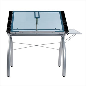 Offex Home Office Futura Craft Station with Folding Shelf Silver/Blue Glass