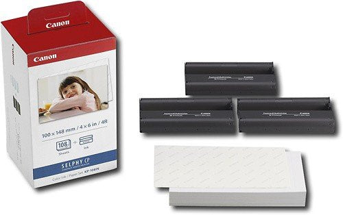 Canon SELPHY CP1300 Compact Photo Printer (White) with WiFi w/Canon Color Ink and Paper Set + Case + Battery