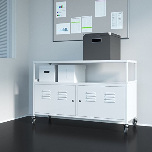 Tuscany Metal Lockable Storage File Cabinet With Rolling Casters , White (White)