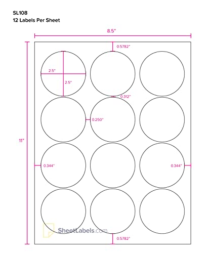 2.5" Round Labels, All Purpose White, Laser or Inkjet Printing, 60000 Labels