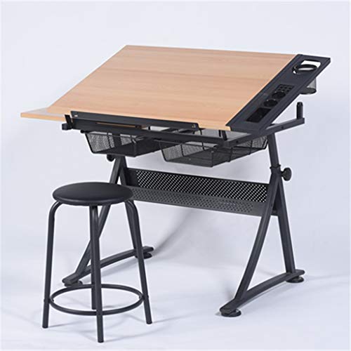 Lgan Drafting Table with Storage, Height Adjustable Tiltable Art Desk, Maple Panel Drawing Desk, for Work Study Painting Craft Table