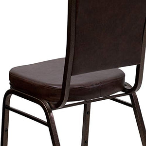 EMMA + OLIVER Crown Back Stacking Banquet Chair 4 Pack in Brown Vinyl - Copper Vein Frame