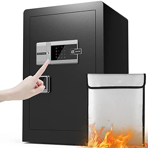 Marcree Biometric Safe Box Fireproof, 2.2 Cub Fingerprint Money Safe with Fireproof Waterproof Money Bag LCD Digital Keypad and Inner Cabinet LED Light, Fireproof Safe for Home Office Hotel
