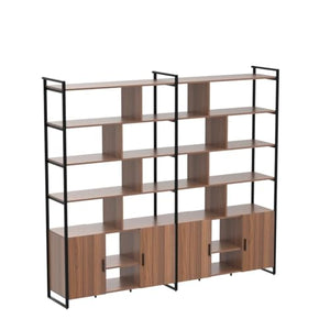 EUREKA ERGONOMIC Bookshelf with Doors, Adjustable 5 Tier Storage Cabinet, 95" Large Open Shelves - Walnut