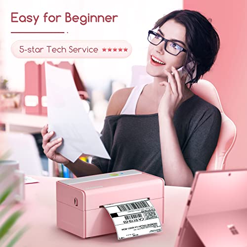 JADENS Bluetooth Thermal Label Printer -Wireless Shipping Label Printer for Small Business & Package, USPS, Etsy, Amazon, Compatible with iPhone, Windows, Android, 4x6, Label Maker, Pink