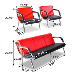 Walnest Waiting Room Bench 5 Seat Red Black PU Leather Office Furniture