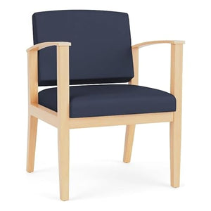 Lesro Amherst Wood Reception Guest Chair in Natural/Castillo Batik Blue