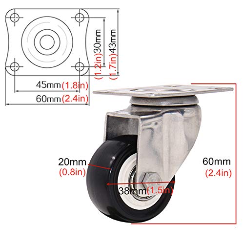 IkiCk Swivel Caster Wheels - TPE Rubber Furniture Castors - Universal 50mm/2" Brake 38mm/1